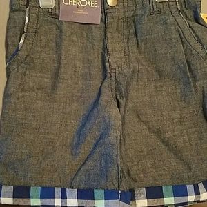 Denim shorts with plaid trim, never worn